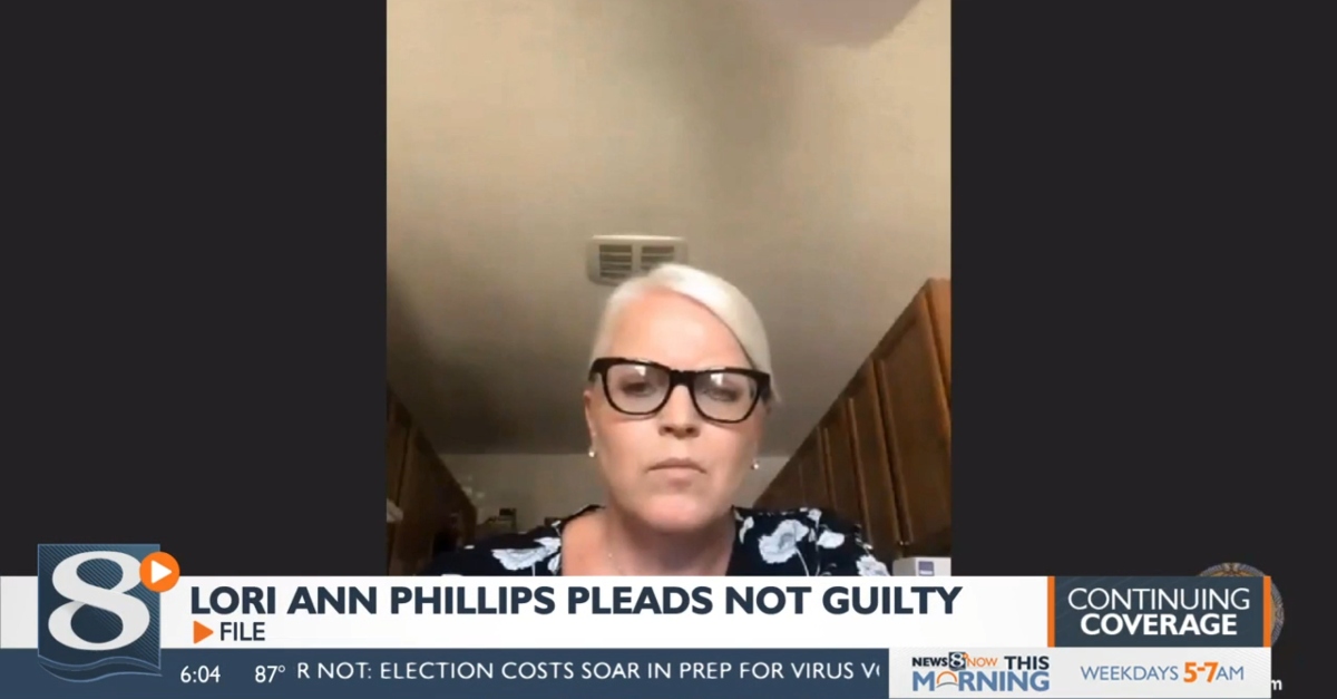 Lori Ann Phillips killed her husband, Mark Phillips, in a hit-and-run, deputies said. (Screenshot: of the defendant appearing in court through a livestream: WKBT)