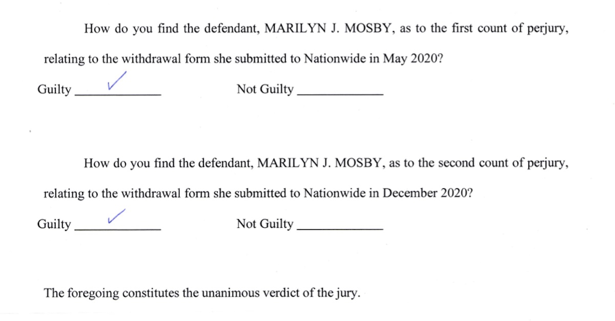 Marilyn Mosby verdict form