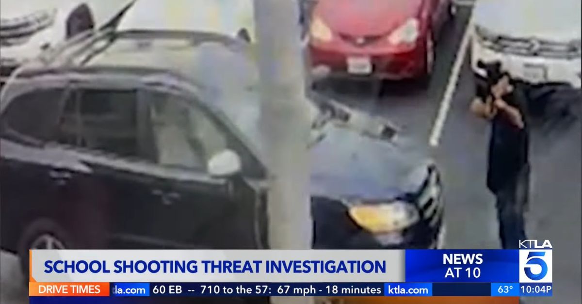 Vahe Armen, 32, faces charges after he allegedly pointed a gun at an administrator at an elementary school in Los Angeles. (Screenshot via KTLA/YouTube)