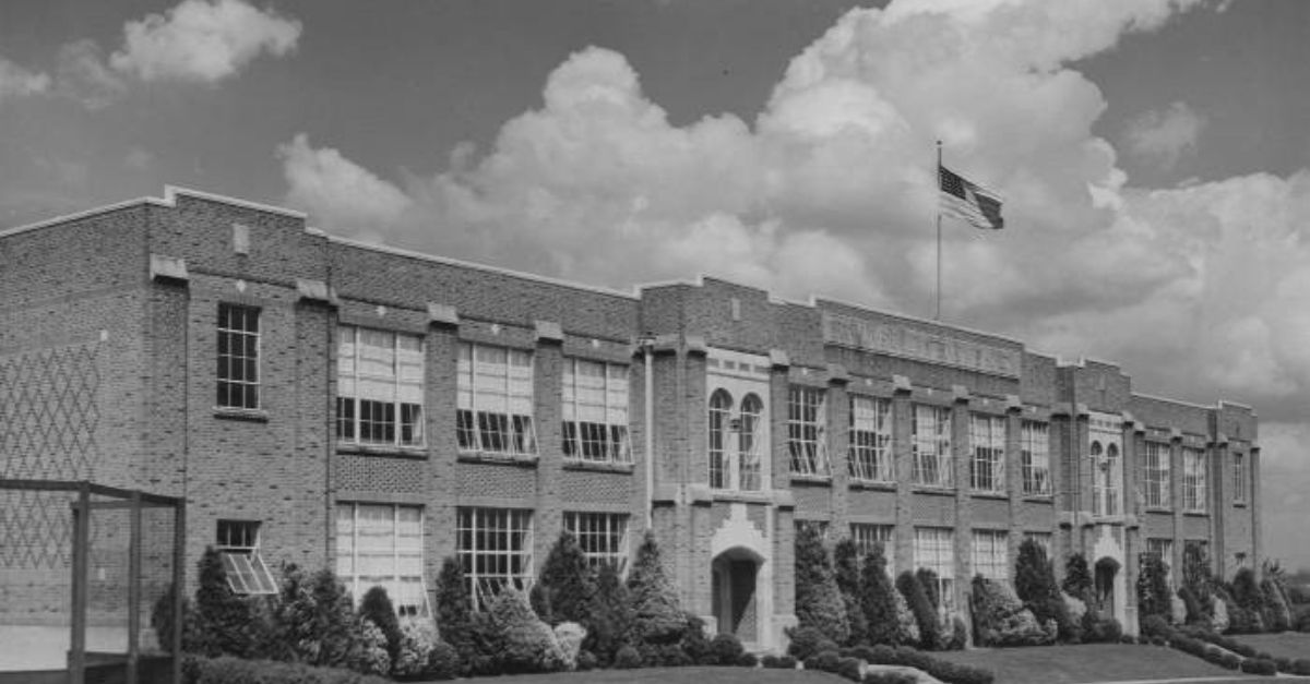 Exterior of Gault Intermediate School, circa 1940. The brick two-story building was opened in 1926 and named in honor of Dr. Franklin B. Gault, superintendent of Tacoma Public Schools 1888-92. Courtesy: Tacoma Public Library Online Digital Collections