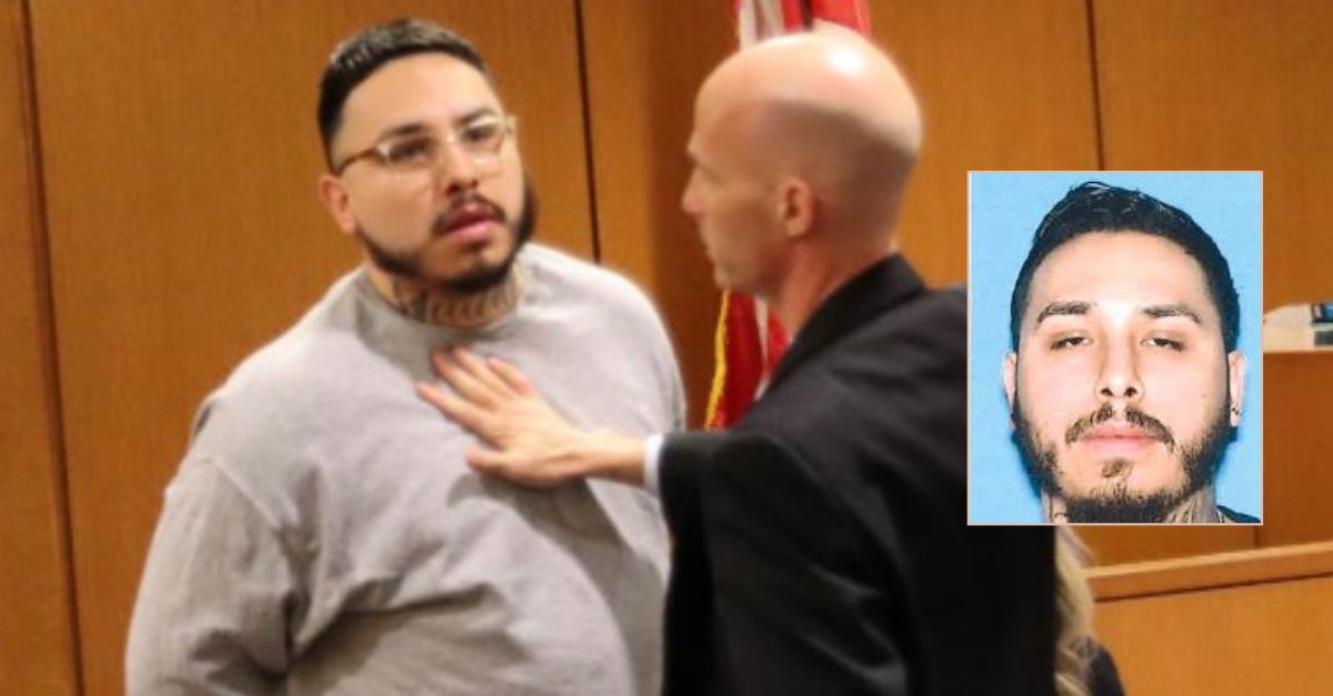 Euren Balbuena, seen in court after an altercation and inset, was sentenced in the murder of his girlfriend, Zaira Patino-Trejo. (Courtroom photo from the Ventura County District Attorney