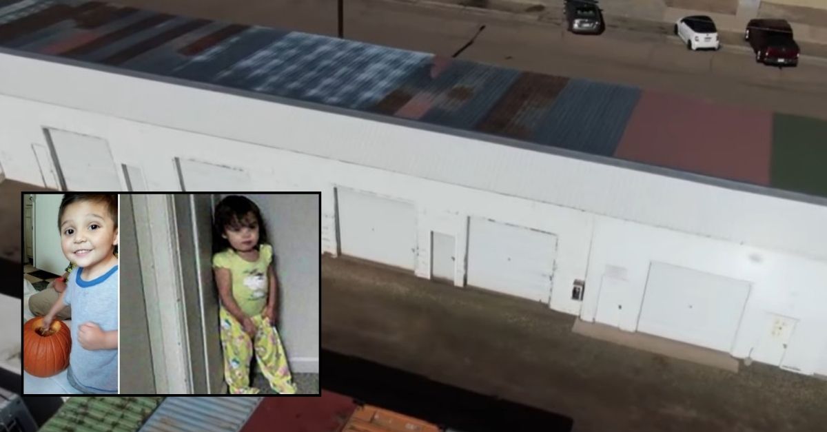 Background: YouTube screengrab from Colorado Fox affiliate KDVR shows the storage facility where the bodies of two children, Jesus and Yesenia Dominguez, pictured inset, were found encased in concrete. 