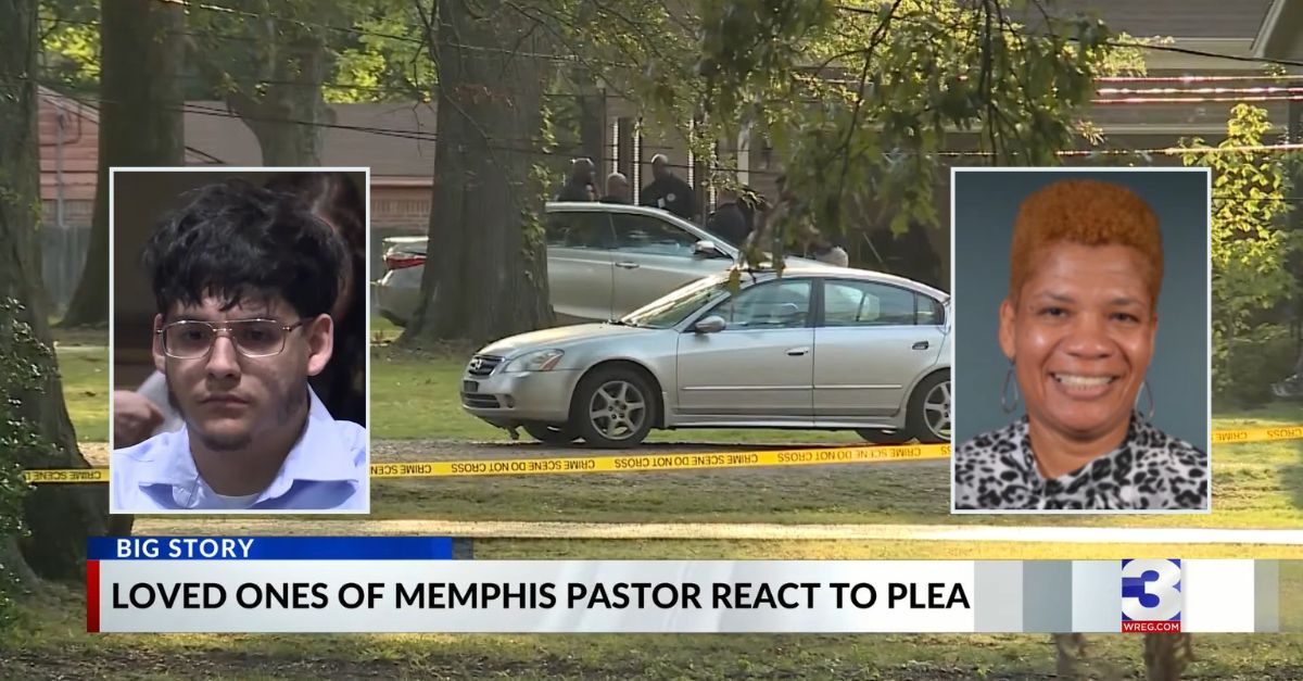 Miguel Andrade, left inset, pleaded guilty to the killing of Rev. Autura Eason-Williams., right inset. (Screenshots from Memphis, Tennessee, CBS affiliate WREG/YouTube)