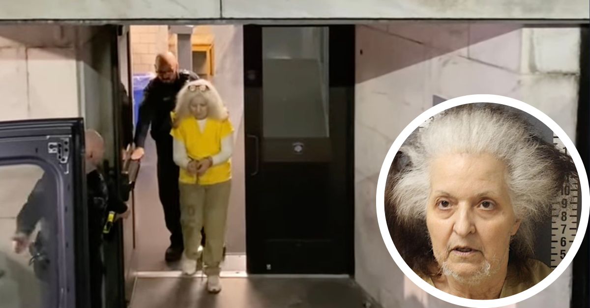Evelyn Zigerelli-Henderson leaving court (Penn Live:YouTube screenshot) and mug shot (Dauphin County Prison)