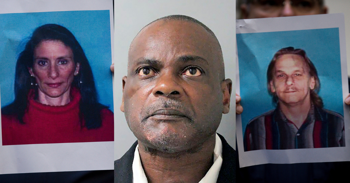 Gerald Goines, center, lied in order to justify a no-knock warrant, which ended with officers killing an innocent couple: Rhogena Nicholas, left, and Dennis Tuttle, right. (Mug shot of Goines: Houston Police Department via AP, File; images of Nicholas and Tuttle: Godofredo A. Vasquez/Houston Chronicle via AP)