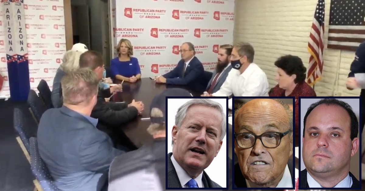 Indicted fake electors at "The Signing"; Mark Meadows, Rudy Giuliani; Boris Epshteyn