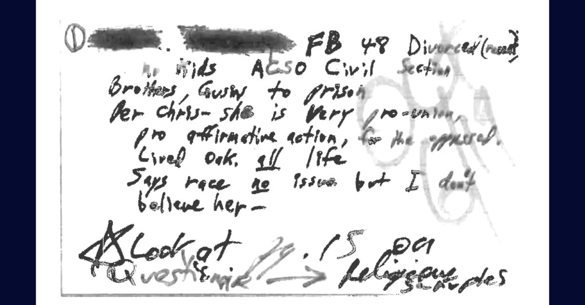 A handwritten note released by the Alameda County District Attorney's Office. 