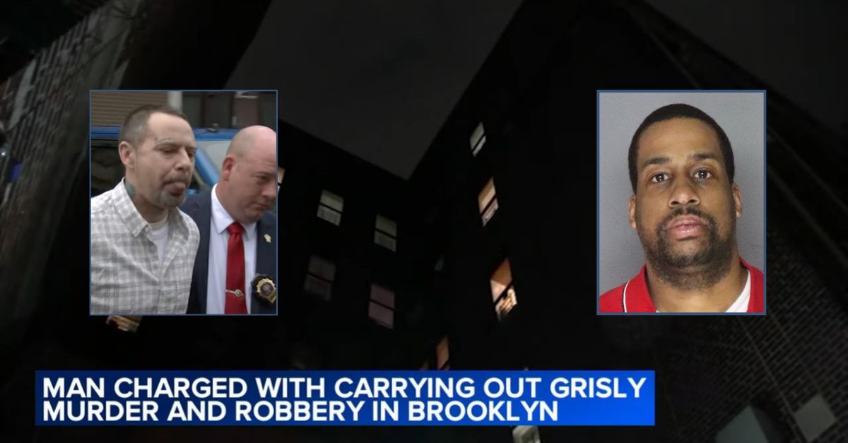 Nicholas McGee, left inset, faces charges in the death and dismemberment of Kawsheen Gelzer, right inset. (Gelzer photo from CriminalJustice.NY.gov; suspect photo and crime scene screenshot from Eyewitness News ABC7NY/YouTube)