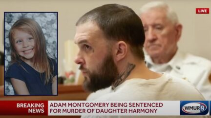 Main image: Adam Montgomery during his sentencing hearing; Harmony Montgomery in an image inset on the left