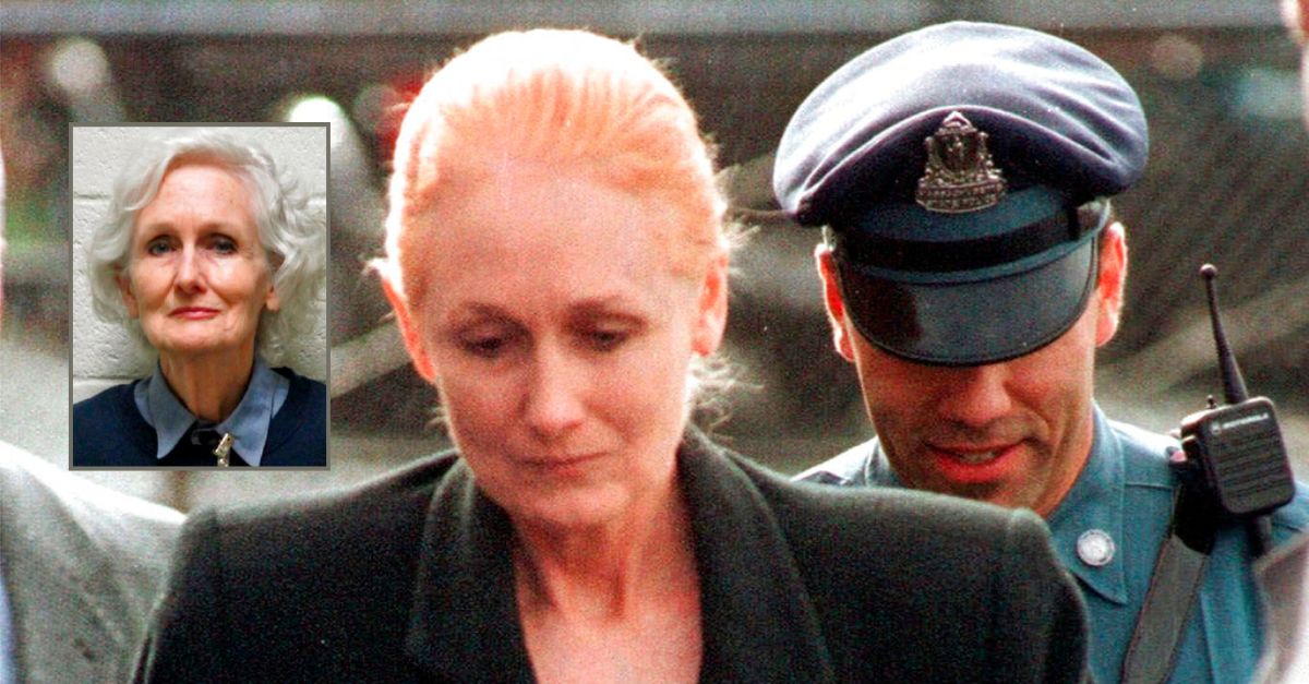 In this Nov. 8, 1999 file photo, Margaret Rudin is escorted by police into Framingham District Court in Framingham, Mass., before her arraignment on charges in connection with the shooting death of her husband. (AP Photo/Michael Dwyer, File; Inset photo is provided by the Nevada Department of Corrections via AP)