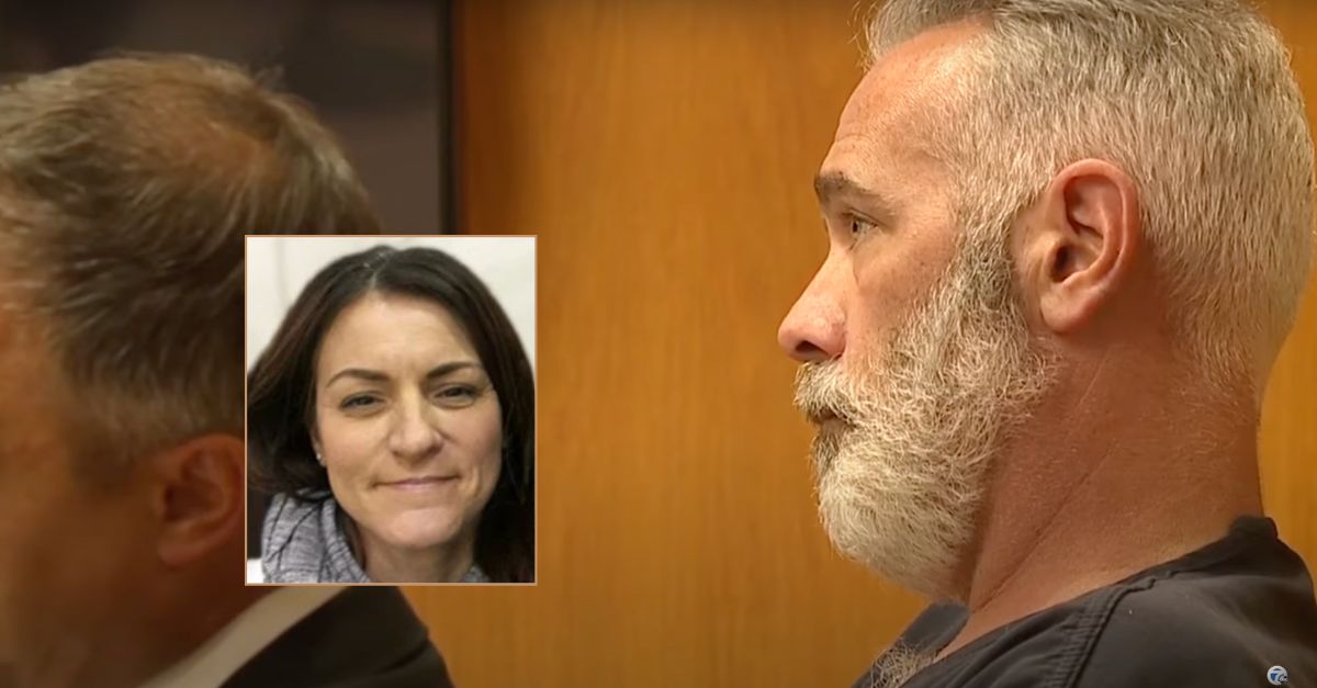 Matthew Louis Mollicone, seen in courtroom photo, was convicted in the death of his wife, Kimberly Ann Mollicone. (Victim photo from her obituary; Courtroom screenshot from WXYZ-TV/YouTube)