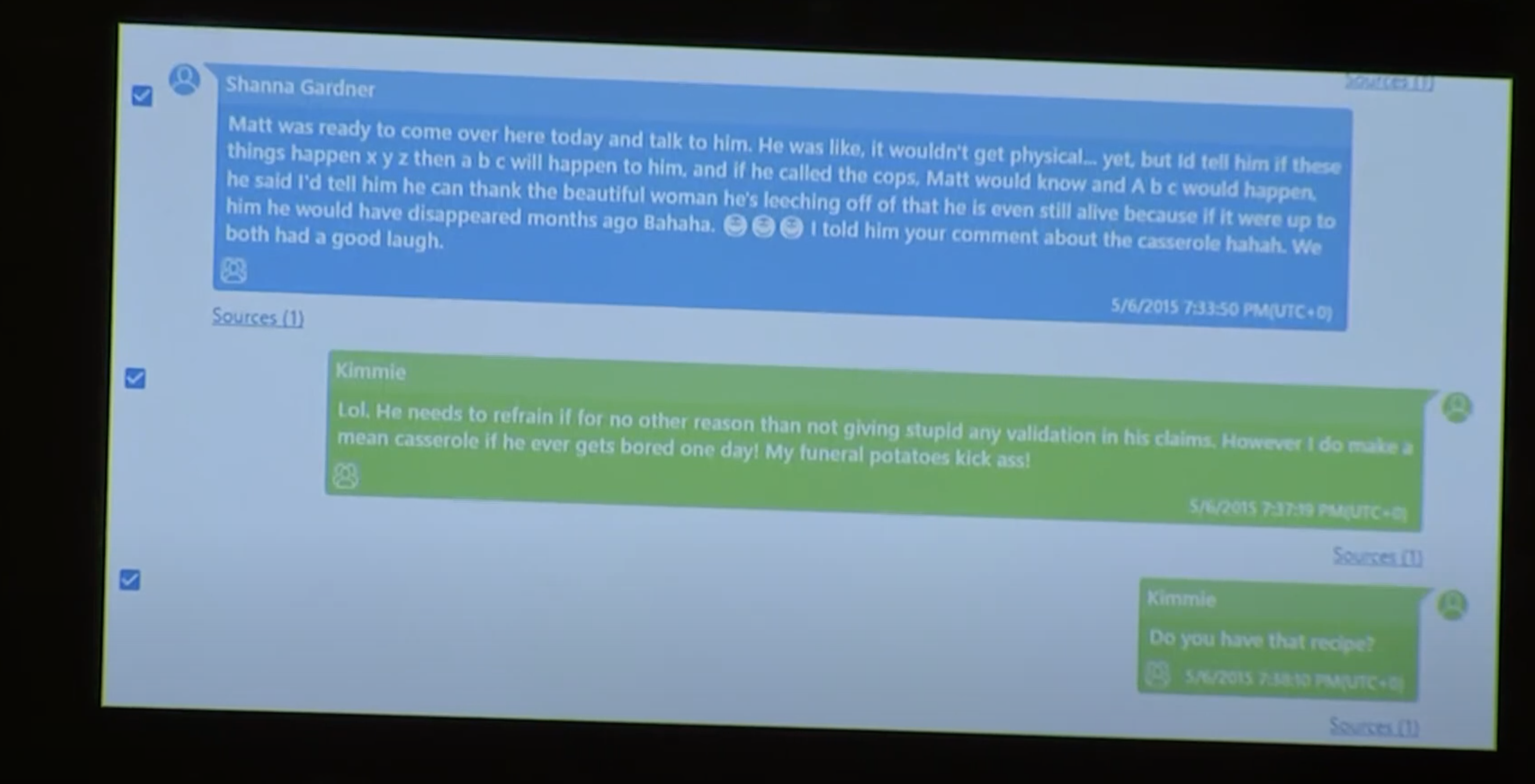 Shanna Gardner and Kim Jensen 2015 text exhibit (YouTube/First Coast News screengrab)