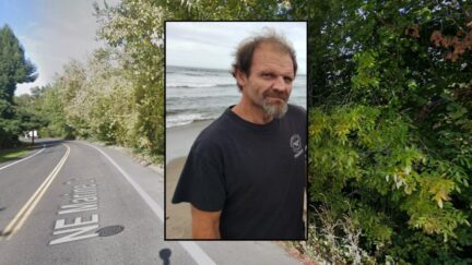 James Harris, inset, was killed in 2022 by his daughter's then-boyfriend Zachary Tyler Hackman. Photo provided by Portland Police Bureau./Background: The location on Northeast Marine Drive and Northeast 2nd Avenue where Harris' body was dumped. Photo from GoogleMaps images.