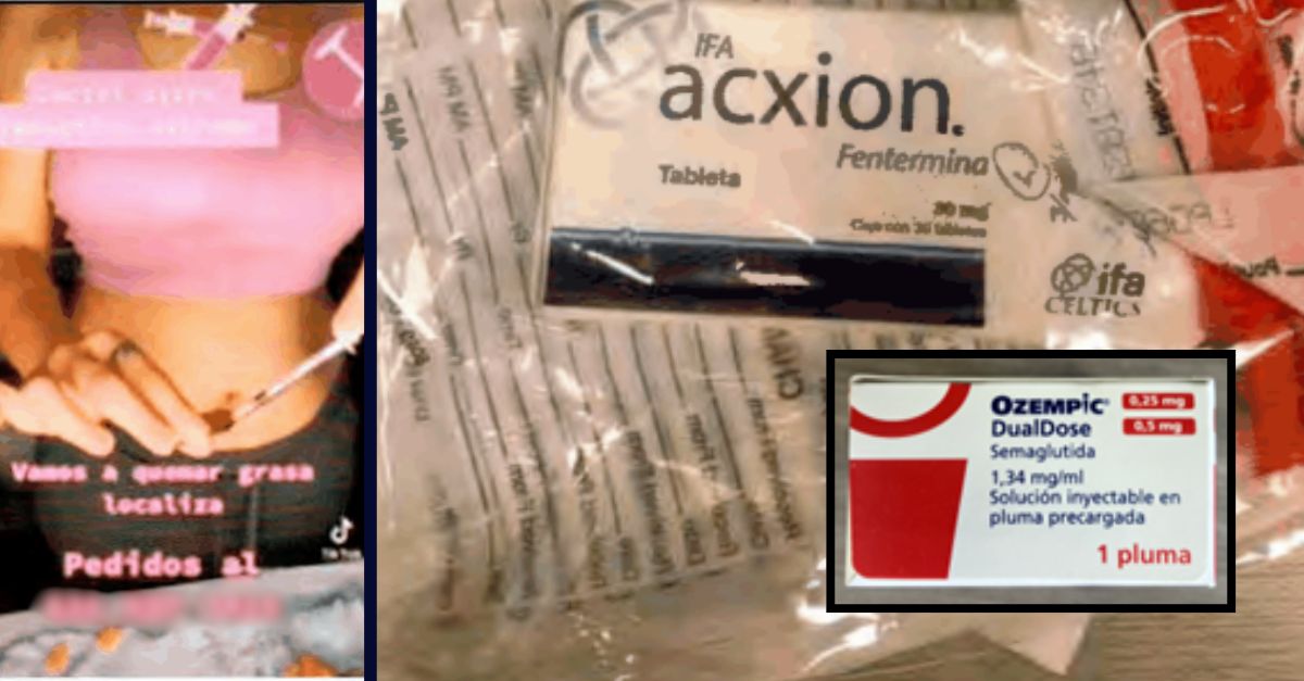  Justice Department-provided photo allegedly shows a TikTok video posted by Isis Navarro Reyes where she is instructing viewers how to use injectable weight loss drugs that she is accused of smuggling into the U.S./Right: A shipment of the drugs was allegedly sent by Reyes to an undercover police officer. DOJ photos.