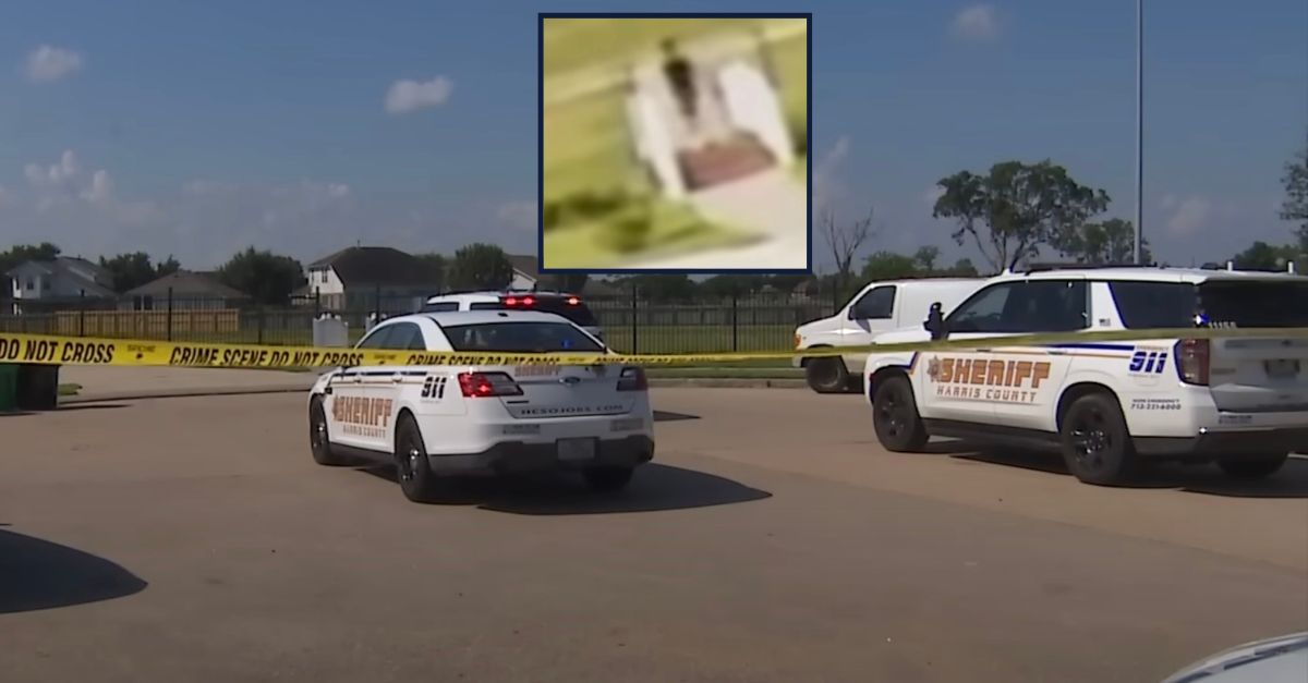 Deputies at the scene in Texas where a newborn baby was abandoned and a photo of the person believed to have left the child (KHOU screenshots)