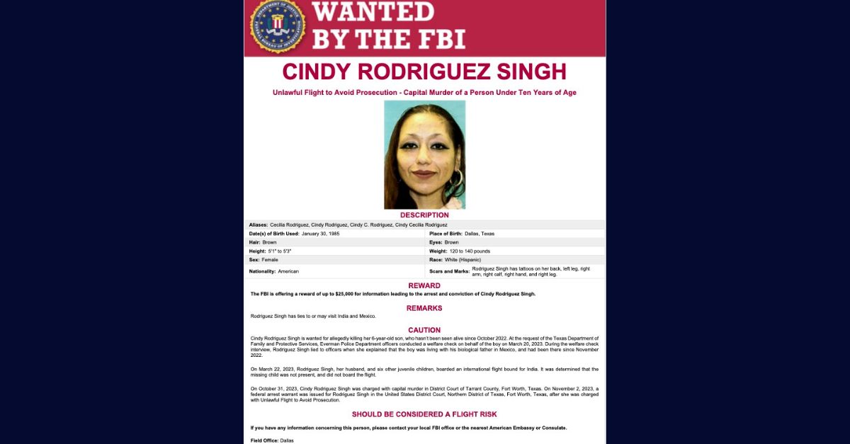 Cindy Rodriguez-Singh's wanted poster.