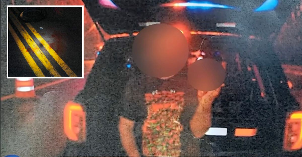 Main: The man whose finger was allegedly bitten off by Greene County Assistant Prosecutor Christopher Murray during a road rage incident on June 30, 2024. Inset: Blood on the street following the alleged fight between Murray and the victim (Riverside Police Department).