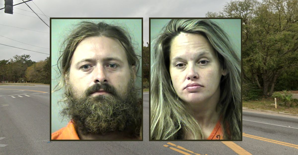 Background: The intersection of Green Acres Blvd. and Green Acres Road in Okaloosa County, Florida (Google Maps). Insets left to right: Jacob Roberson, Danielle Roberson (Okaloosa (Fla.) Department of Corrections).