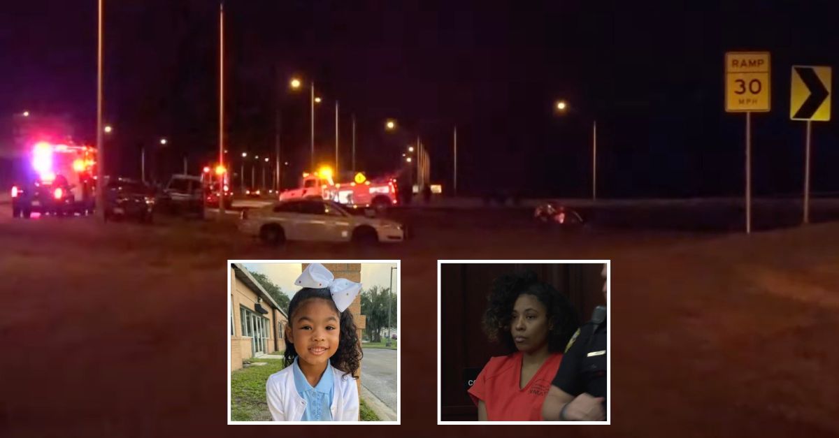 Insets, left to right: Vanity Cabrera (GoFundMe) and Pamela T. Cabrera (WTLV). Background: Authorities at the site of the crash that left Vanity dead (WTLV).