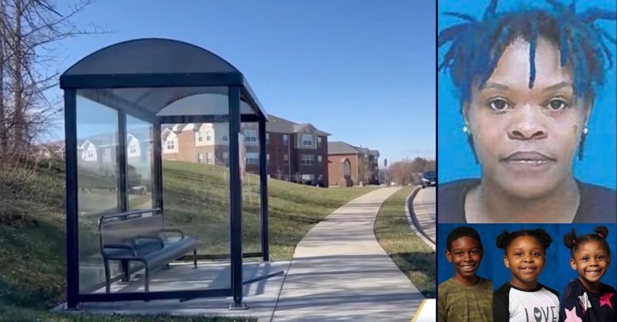 Left: The bus stop where three children in Virginia were allegedly abducted by their biological mother, Shanice Davison (WVTM). Right: Davison and the three minor children she allegedly abducted (ACSO).