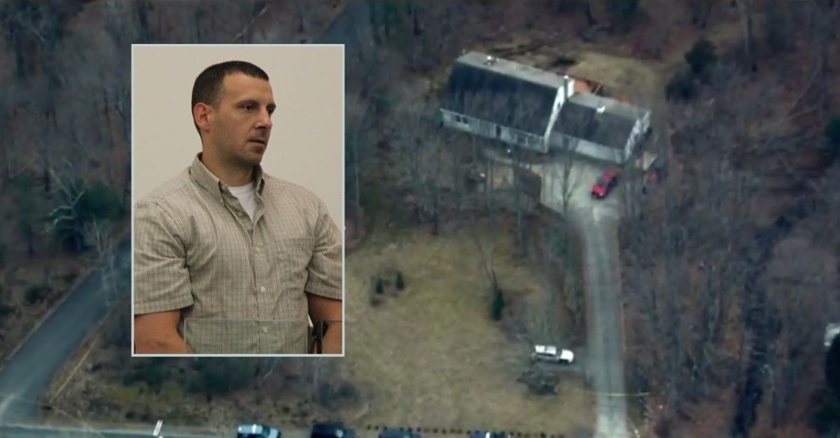 Inset: Mathew Locke (MassLive). Background: The home where Locke killed Sara Bermudez and her three children (WFXT).