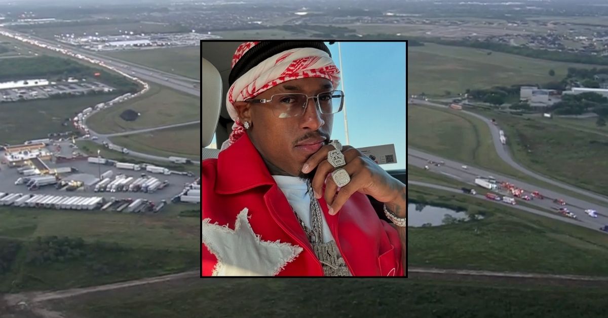 Inset: Corey Pritchett Jr., who is known as CoreySSG on YouTube (Instagram). Background: Interstate 10 in Houston (KHOU/YouTube).