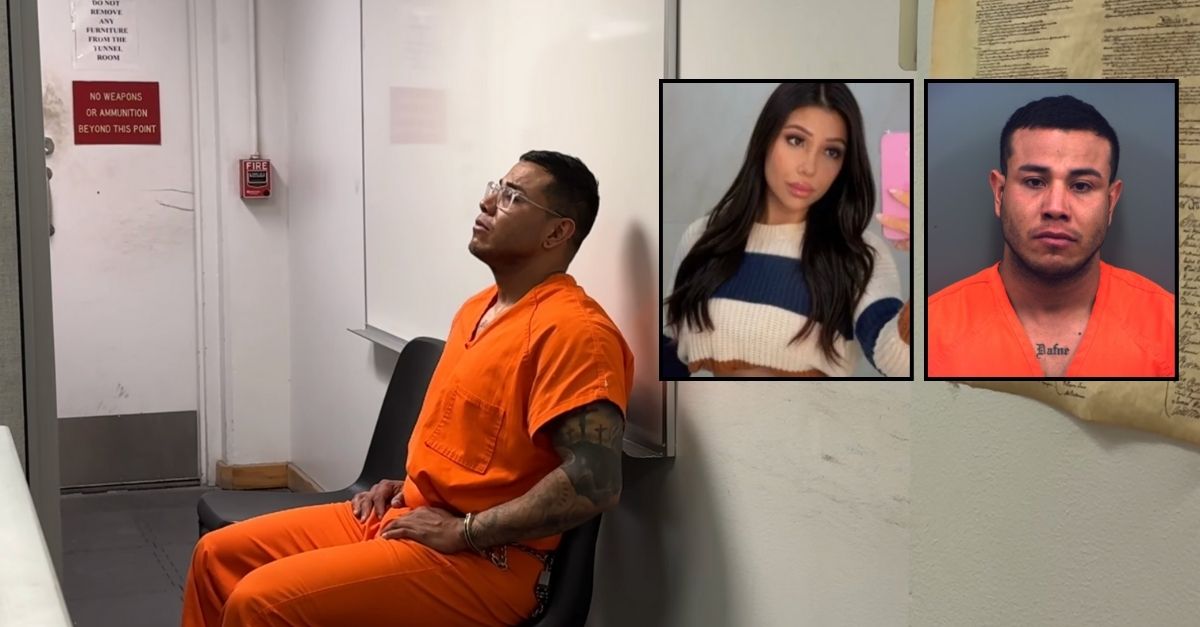 Insets: Dafne Davila and her ex-boyfriend Jorge Chavez (GoFundMe/El Paso County Sheriff's Office). Background: Jorge Chavez in custody (El Paso County Sheriff's Office).