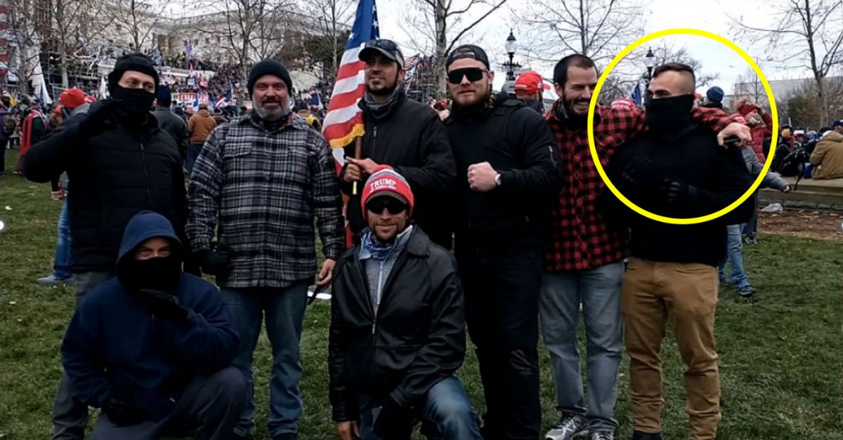 Nathaniel Tuck, circled in yellow on the right, appears with members of the Proud Boys on the lawn of the Capitol. (U.S. Attorney