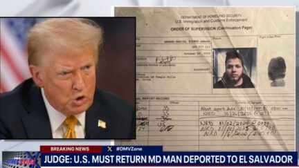Inset: President-elect Donald Trump on “Meet the Press” Sunday, Dec. 8, 2024 (NBC News/YouTube). Background: Immigration records for Kilmar Abrego Garcia (WTTG/YouTube).