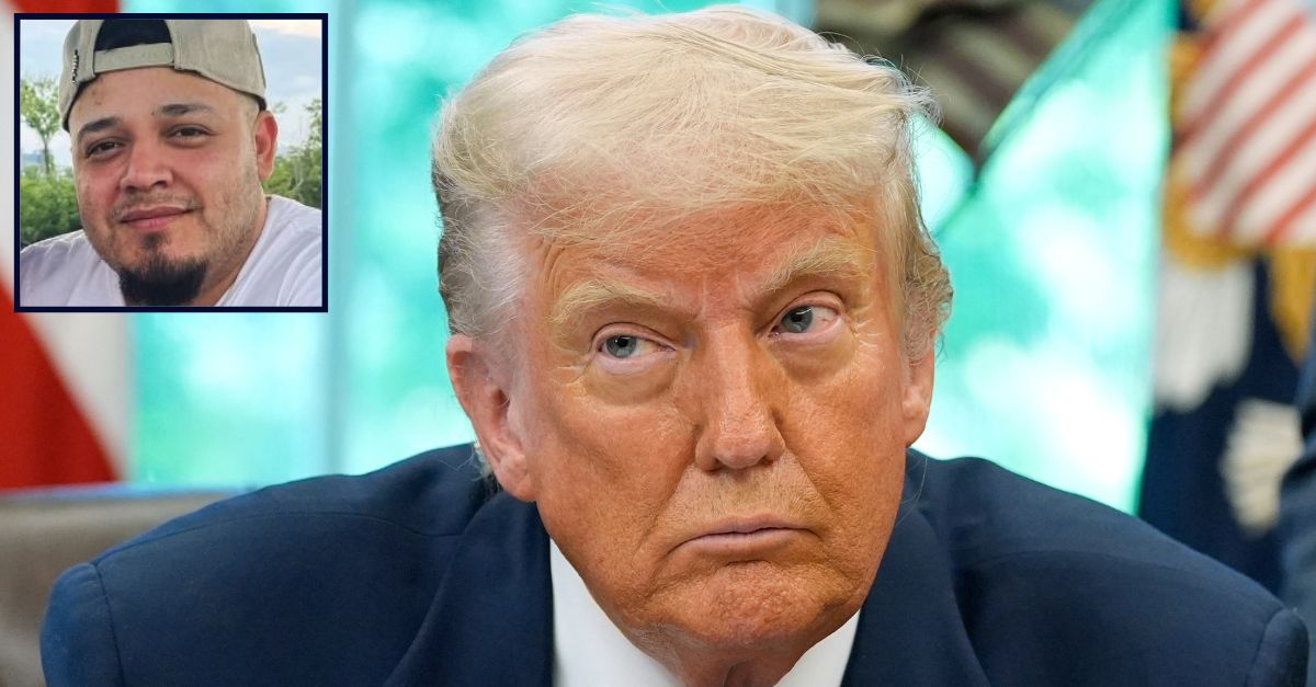  President Donald Trump speaks with reporters arsenic  helium  signs enforcement  orders and proclamations successful  the Oval Office of the White House, Monday, May 5, 2025, successful  Washington (AP Photo/Alex Brandon). Inset: Kilmar Abrego Garcia successful  updated photograph  (CASA).