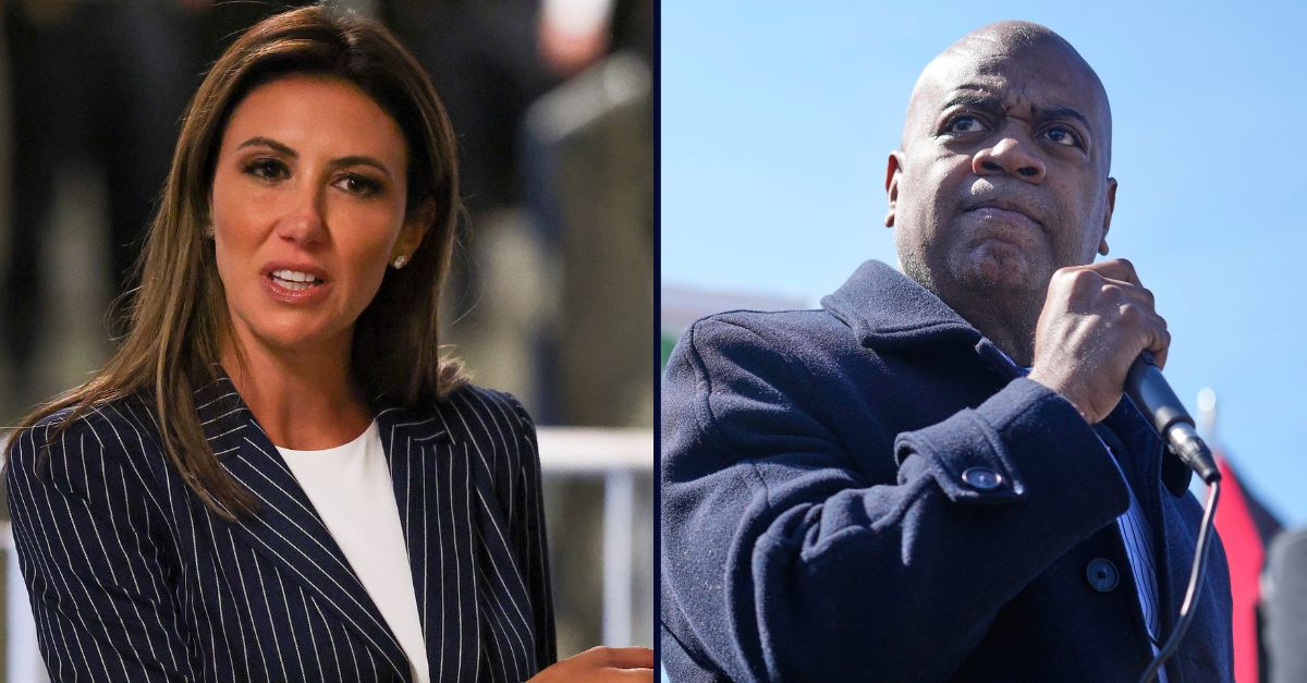 Left: Alina Habba, then-attorney for President Donald Trump, speaks during a recess at Manhattan criminal court, Monday, April 22, 2024, in New York (AP Photo/Yuki Iwamura, Pool). Right: Newark mayor and gubernatorial candidate Ras Baraka speaks during a protest in front of of Delaney Hall, the proposed site of an immigrant detention center, in Newark, N.J., Tuesday, March 11, 2025 (AP Photo/Seth Wenig).