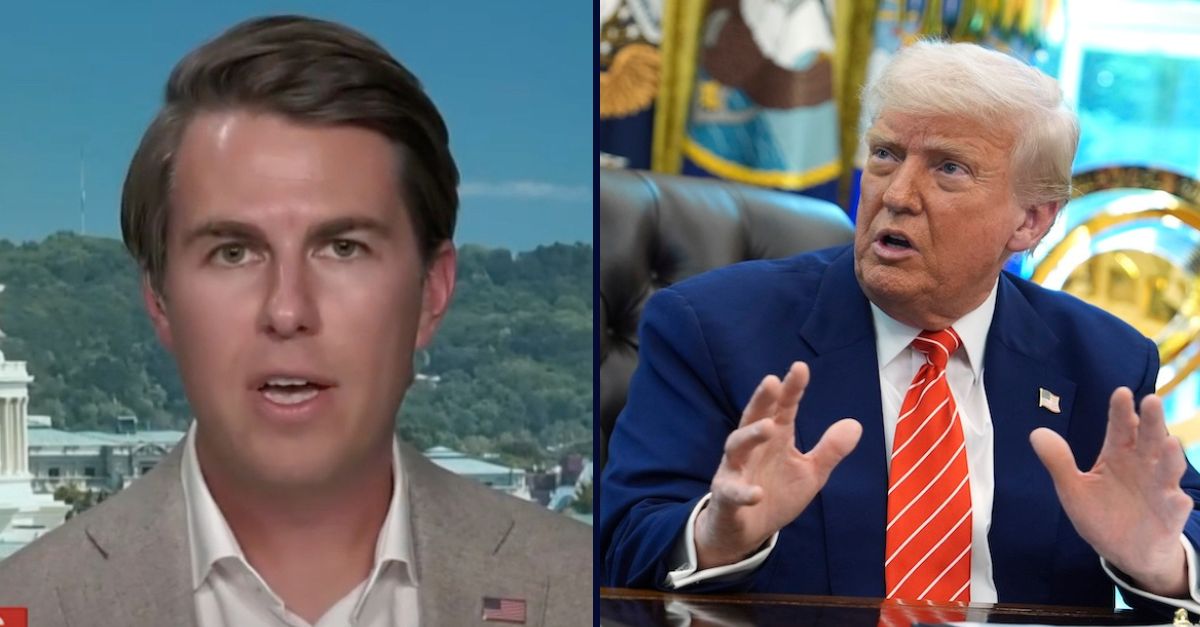 Left to right: Miles Taylor appearing on CNN in August 2020 (CNN). Right: President Donald Trump speaks during a news conference with Elon Musk in the Oval Office of the White House, Friday, May 30, 2025, in Washington (AP Photo/Evan Vucci).