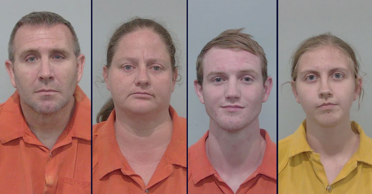 Left to right: Brian Griffeth, Jill Griffeth, Dallin Griffeth, and Liberty Griffeth appear in booking photos.