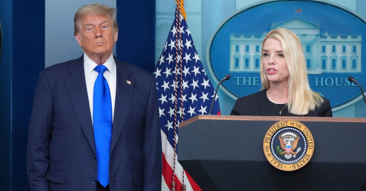 Attorney General Pam Bondi speaks to reporters as President Donald Trump listens, Friday, June 27, 2025, in the briefing room of the White House in Washington (AP Photo/Jacquelyn Martin).