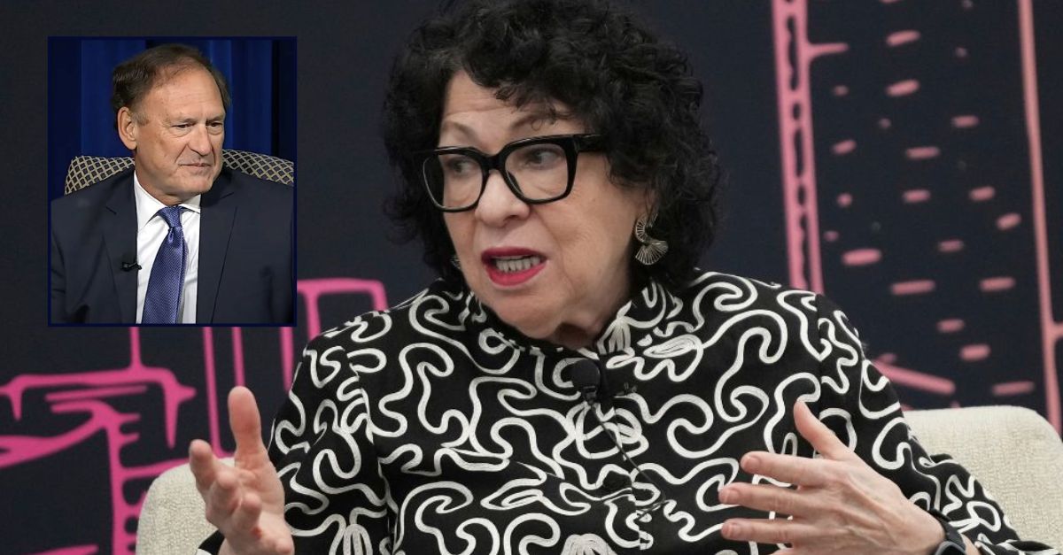 Samuel Alito inset against an image of Sonia Sotomayor.