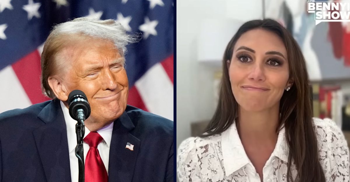 Left: Donald Trump speaks at an election night watch party, Wednesday, Nov. 6, 2024, in West Palm Beach, Fla. (AP Photo/Alex Brandon). Right: "Acting" U.S. Attorney Alina Habba speaking in an interview about federal judges voting against extending her term as New Jersey