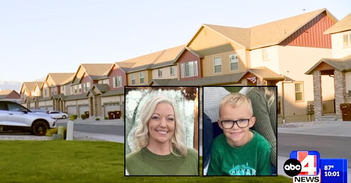 Insets: Jessica Lyman and Eli Painter (GoFundMe). Background: The 200 block of Willowbrook Lane in Saratoga Springs, Utah, where Jessica Lyman and Eli Painter were both shot in the head and killed on March 28, 2025 (KTVX).