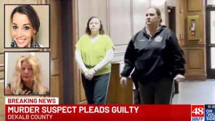 Background: Jessie Kelly walks toward court in DeKalb County, Ala. (WAFF). Insets, top to bottom: Mary Elizabeth Isbell (Hartselle (Ala.) Police Department), Loretta Kay Carr (DeKalb County (Ala.) Sheriff’s Office)