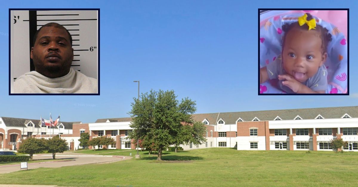 Inset left: Camerone Leichman (Rockwall Police Dept.). Inset right: Rymedi Worth (GoFundMe). Background: Rockwall Heath High School (Google Maps).