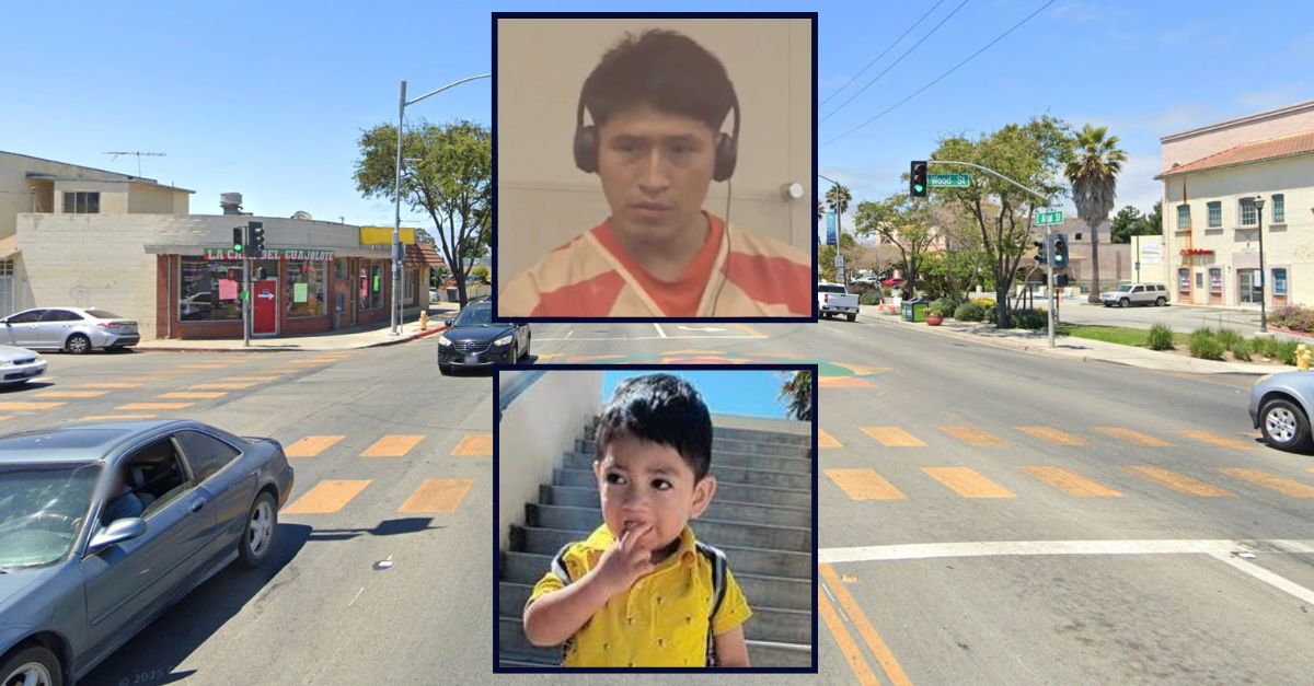 Inset top: Ricardo Archundia Cruz appearing in Monterey County Superior Court in August 2022 (KSBW). Inset bottom: Fermin Maldonado (Alta Vista Mortuary). Background: The intersection where Cruz drunkenly sped through a red light, killing Fermin (Google Maps).