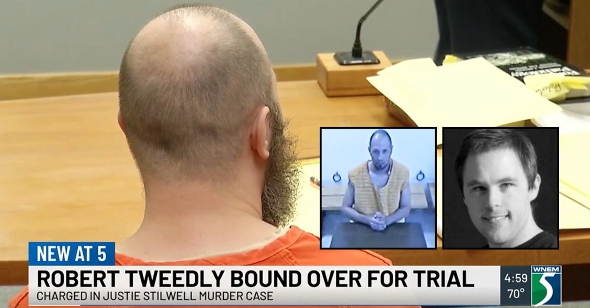  Robert Tweedly Jr. successful  Bay County District Court during a preliminary proceeding  connected  Tuesday, Aug. 26, for the alleged strangling and dismemberment of Justie Stilwell past  twelvemonth  (WNEM/YouTube). Left inset: Robert Tweedly Jr. (WNEM/YouTube). Right inset: Justie Stilwell (Skorupski Family Funeral Home & Cremation Services).