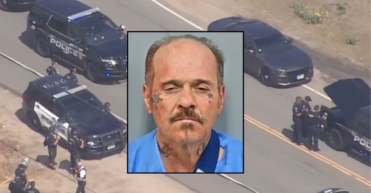 Inset: James Benavidez (Brighton Police Department). Background: Police responding to James Benavidez