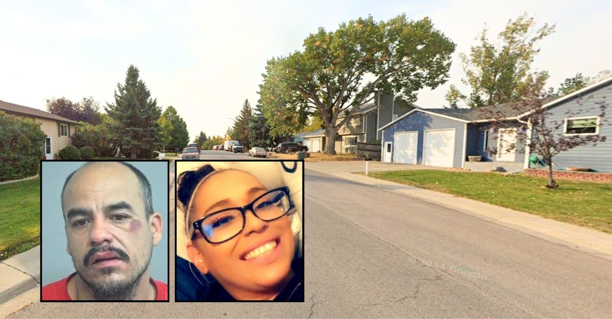 Left inset: Javier Abeyta (Sweetwater County Detention Center). Right inset: Marissa Allen (Facebook). Background: The the 1300 block of O
