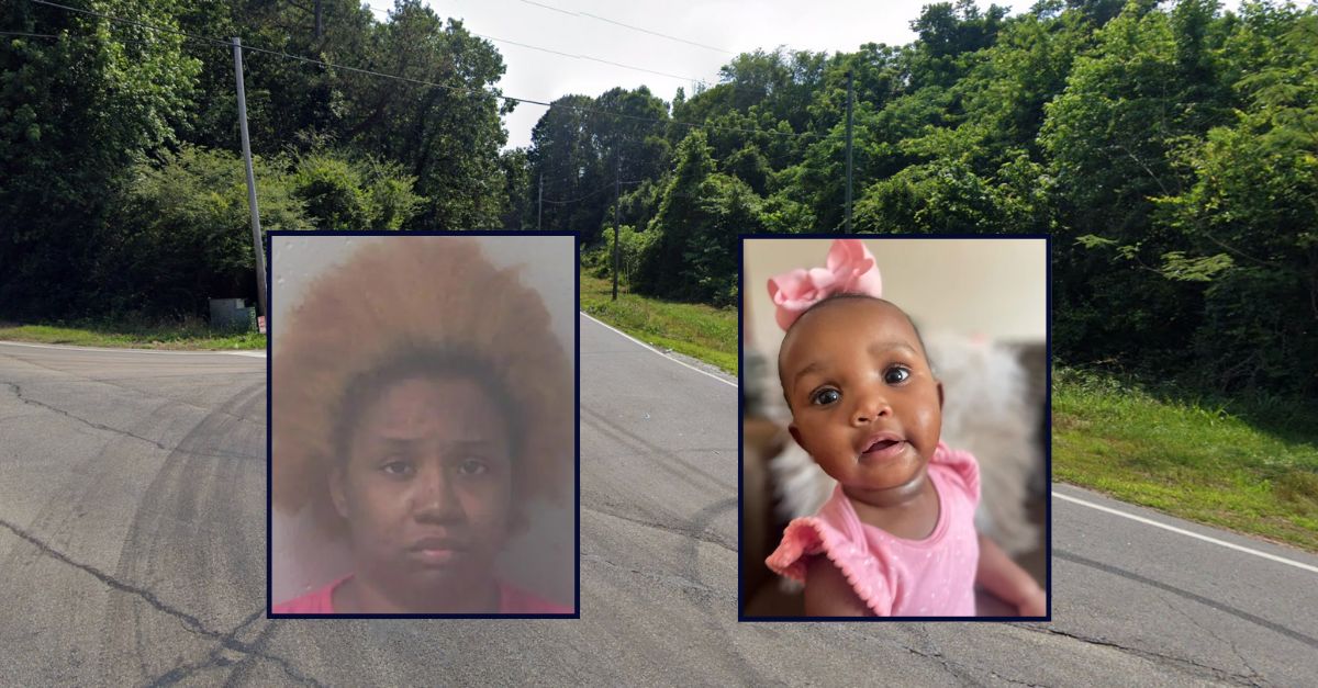 Inset left to right: Ariel Osbey and Imani Osbey; against an image of the stretch of highway where Imani was found suffering from hyperthermia.