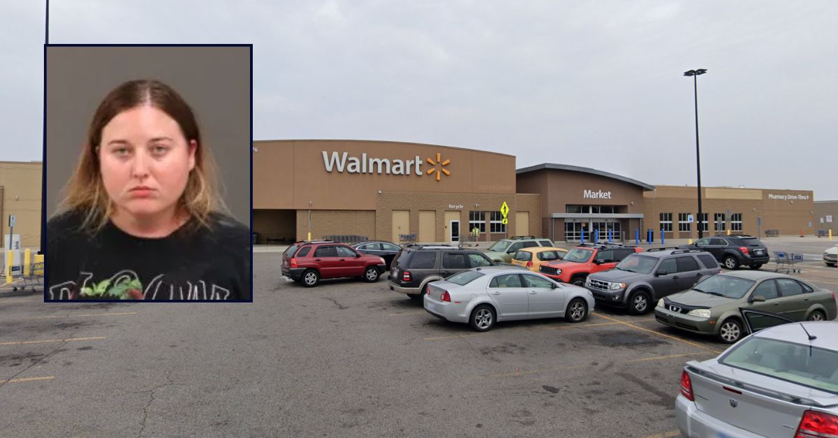 Rachele Ricklefs appears inset against an image of a Walmart in Michigan.