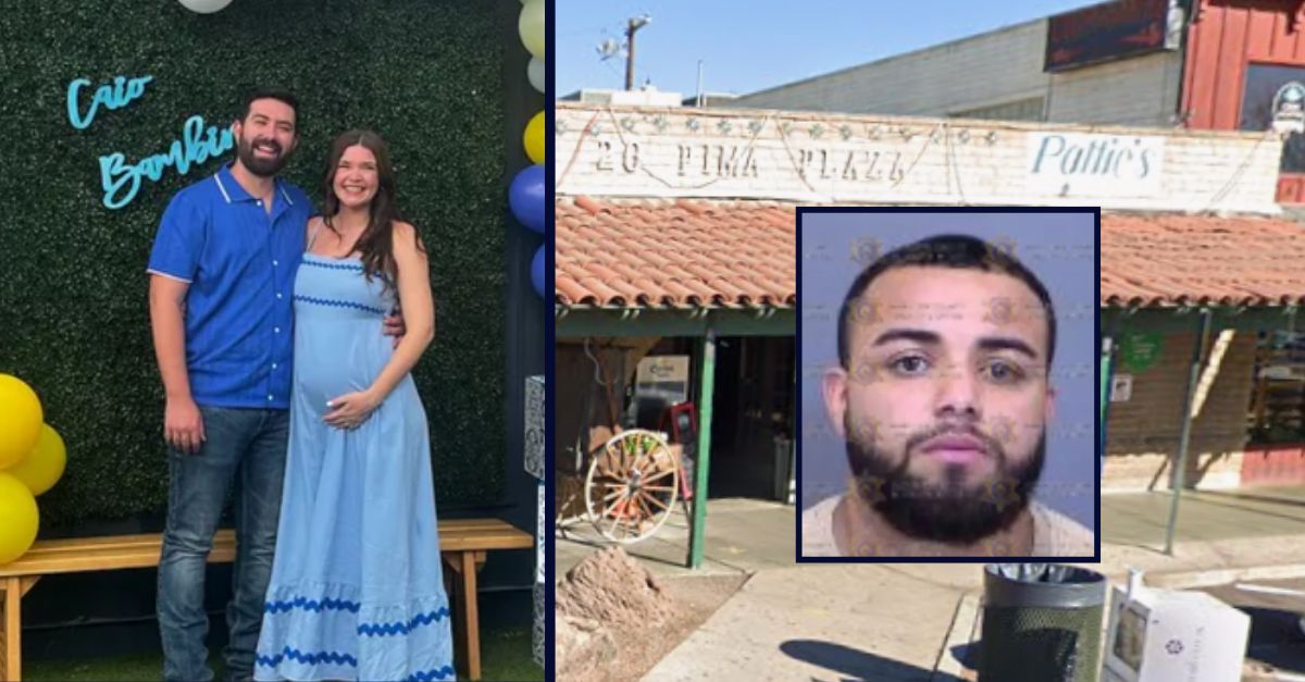 Left: TJ and Krisan Pizzitola (GoFundMe). Right: Drew Meneses, inset, (Maricopa County Jail) and Pattie's First Avenue Bar, background (Google Maps).