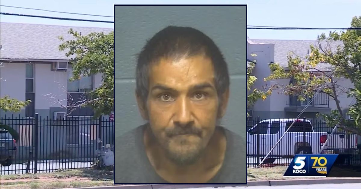 Inset: Anthony Yonko (Oklahoma County Detention Center). Background: The apartment complex where they were staying when their daughter died (KOCO).