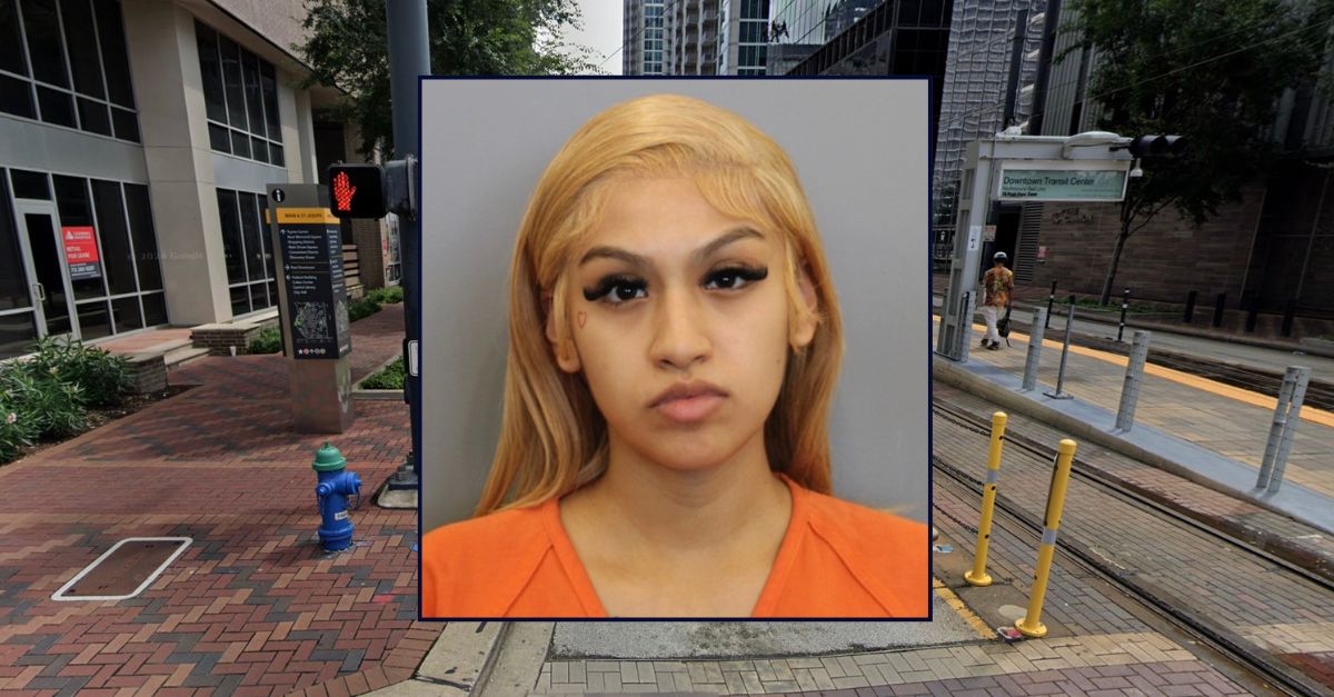 Inset: Trinity Perez (Harris County Dept. of Corrections). Background: The street in Houston where Alston allegedly killed his newborn son (Google Maps).