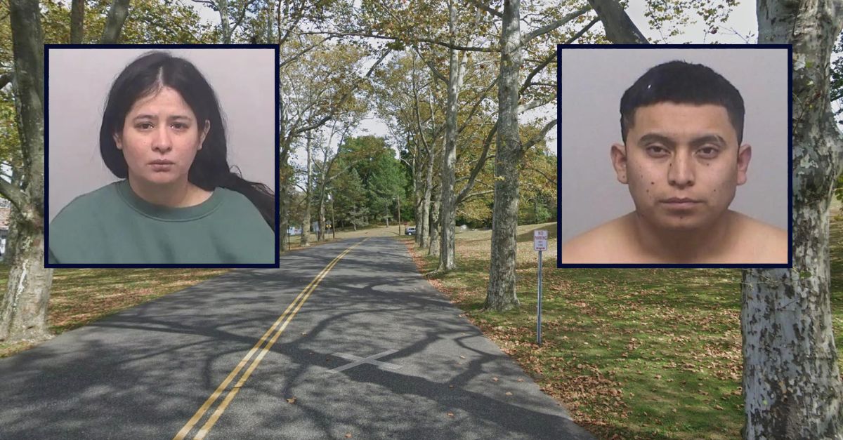 Inset, left to right: Iris Rivera-Santos and Edgar Ismalej-Gomez (Stamford Police Dept.). Background: Cummings Park in Connecticut where the couple's toddler was buried in a shallow grave (Google Maps).
