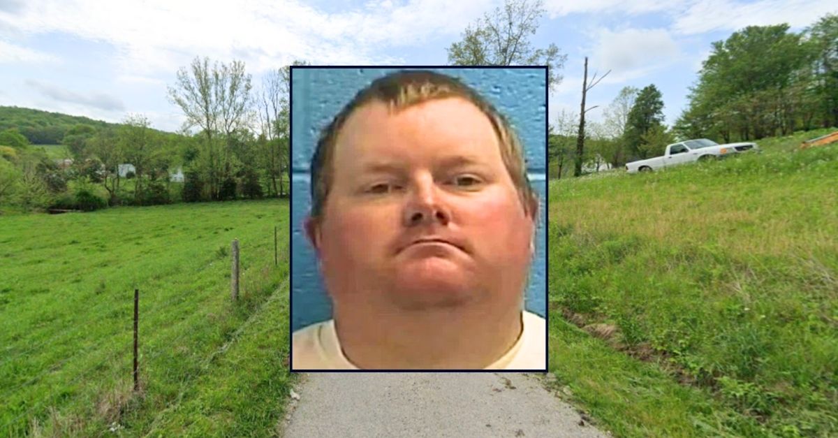 Inset: Jeremy Cook (Rockcastle County Detention Center). Background: The 200 block of Willow Tree Lane in Mount Vernon, Ky., where Jeremy Cook allegedly neglected and abused his mother (Google Maps).